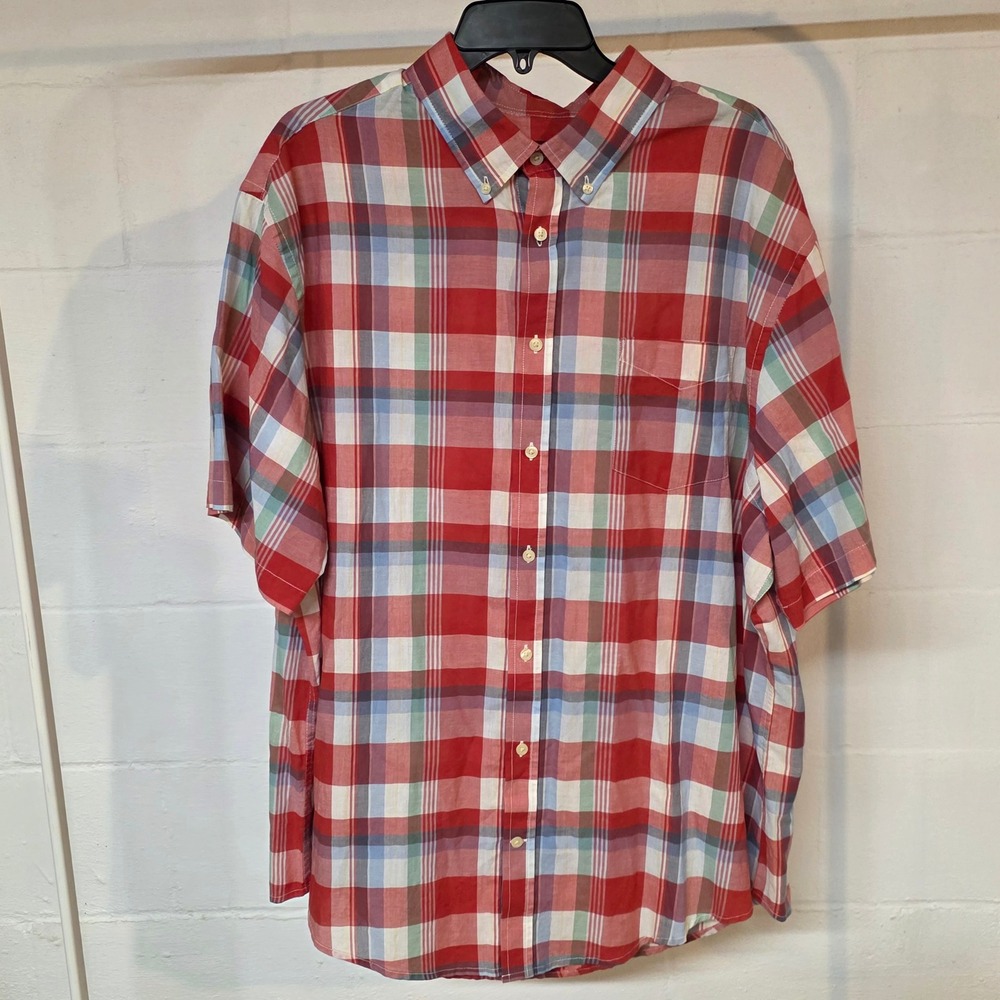 💲6️CLEARANCE Merona Men XXL Red Plaid Short Sleeve Button Shirt‎ Casual